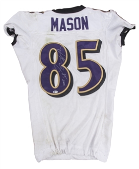 2009-10 Derrick Mason Game Used & Signed Baltimore Ravens Road Jersey (McGahee LOA & Beckett)